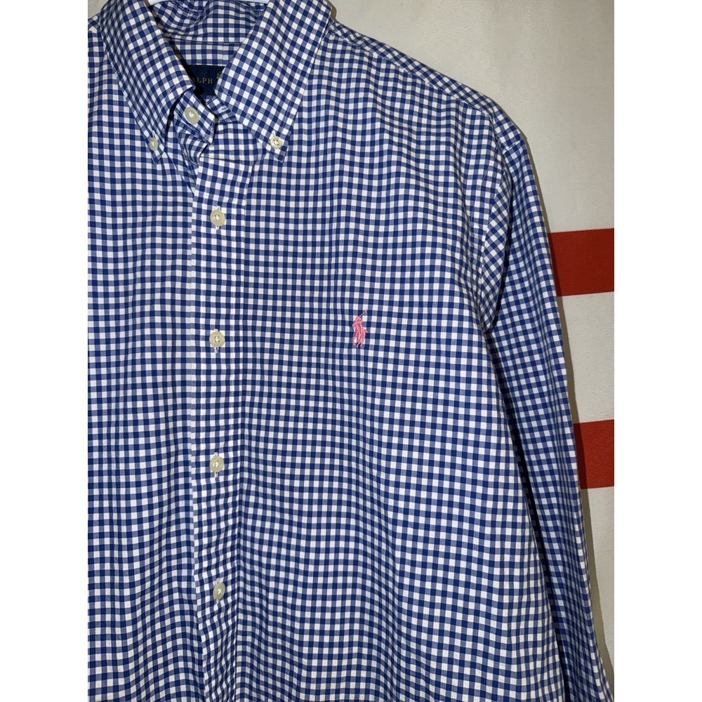 Polo Ralph Lauren Button Up Shirt Mens Large Blue Plaid Gingham Long Sleeve - Picture 2 of 7